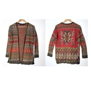 Peruvian Connection Dauphine Cardigan XS Metallic Aztec Long Open Pima Southwest